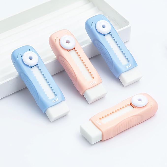 M&G 4 Pack Pencil Erasers Sliding Retractable Eraser, Soft Cute Erasers Push Pull Large Rubber Erasers for School Students Kids Office Home Supplies (Blue+Pink)