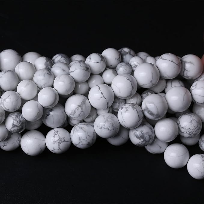 32pcs 12mm AAA Natural Stone Beads White Howlite Turquoises Round Loose Beads for Jewelry Making DIY Bracelet (White Howlite Turquoises, 12mm)