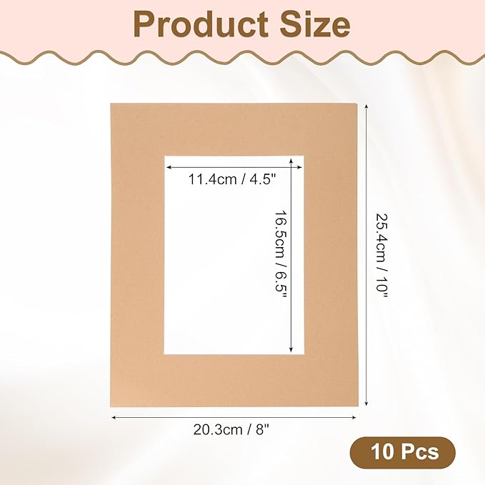 uxcell 10Pcs Picture Mats, 8 x 10 Mat Board Center for 5 x 7 Pictures Acid Free White Core Bevel Cut Frame Mattes for Display Art Measuring, Kraft Paper Color