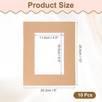 uxcell 10Pcs Picture Mats, 8 x 10 Mat Board Center for 5 x 7 Pictures Acid Free White Core Bevel Cut Frame Mattes for Display Art Measuring, Kraft Paper Color