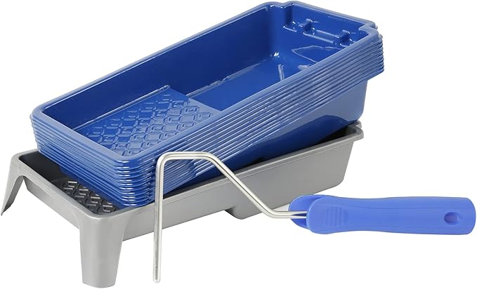 Mister Rui Paint Roller Tray, 4 inch Paint Tray with Liners, 12 Pack, Small Paint Trays, Thickened Plastic Tray Liners with Roller Frame
