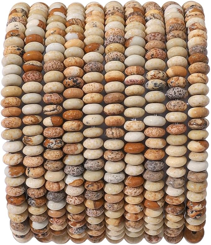 Natural Brown Picture Disk Stone Beads 4x2mm 160pcs Rondelle Loose Semi Gemstone Beads for Jewelry Making Design