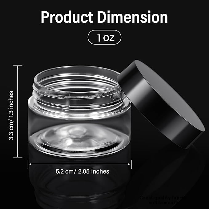 SATINIOR 12 Pack 1 oz Plastic Container Jars with Lids Round Clear Travel Cosmetic Container Jars for Toiletries, Lotion, Cream, Ointments, Makeup, Rhinestone, Samples, Kitchen Storage, Black