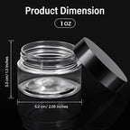 SATINIOR 12 Pack 1 oz Plastic Container Jars with Lids Round Clear Travel Cosmetic Container Jars for Toiletries, Lotion, Cream, Ointments, Makeup, Rhinestone, Samples, Kitchen Storage, Black