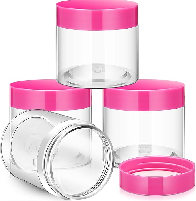 SATINIOR 12 Pack 8 oz Plastic Container Jars with Lids Round Clear Travel Cosmetic Container Slime Jars for Toiletries, Lotion, Cream, Ointments, Makeup, Rhinestone, Samples, Kitchen Storage(Pink)