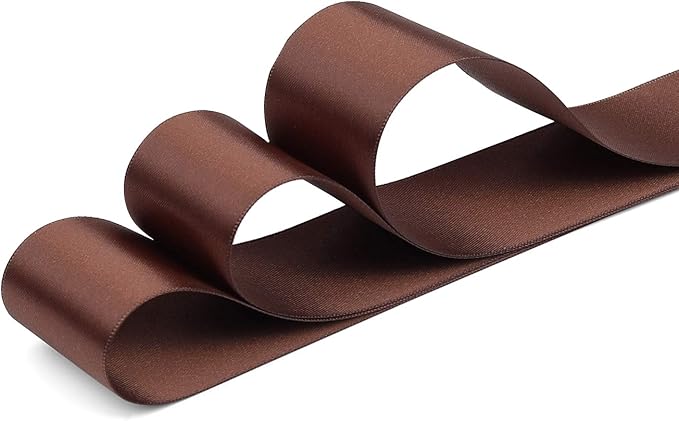 Humphrey's Craft 1-1/2 Inch Brown Double Faced Satin Ribbon - 25 Yards Variety of Color for Crafts Gift Wrapping DIY Bows Bouquet Decoration Sewing Christmas Tree Wedding and Invitation Card.