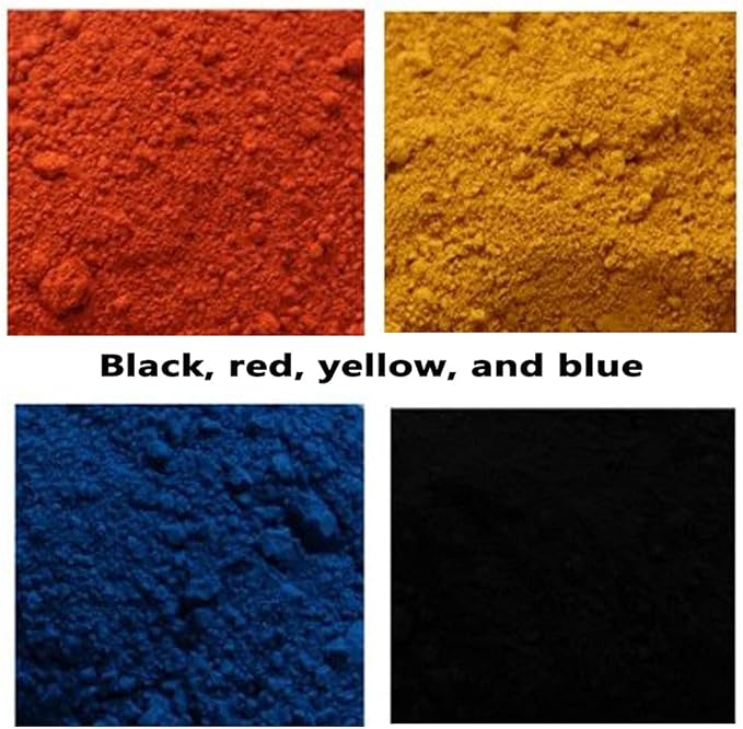 200 g 4 Packs of Iron Oxide Powder, Concrete Pigment, Cement, Mortar, Black Powder | Yellow red Blue 50g of Each Color Multicolor