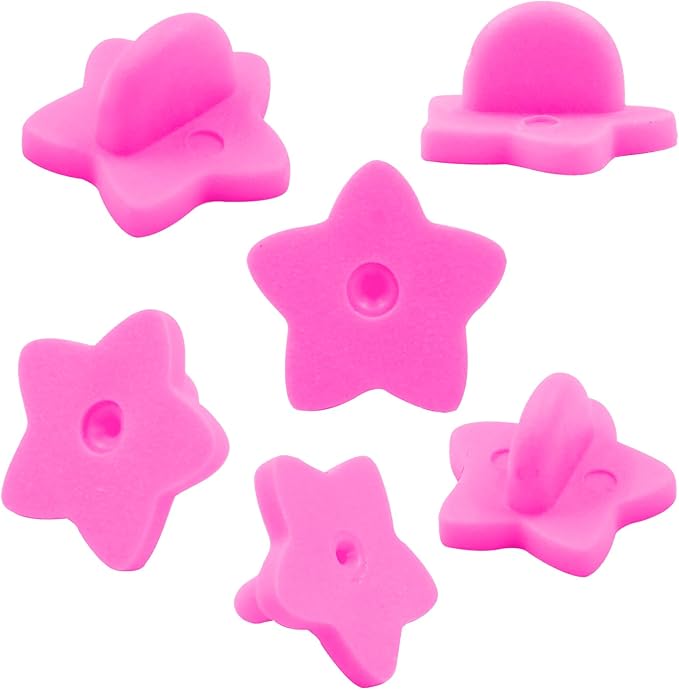 100 Pack Star Shape Rubber Pin Backs, Lapel Pin Backing Locking Pin Keepers, Brooch Holder for Uniform Badge Hat Tie（Pink）