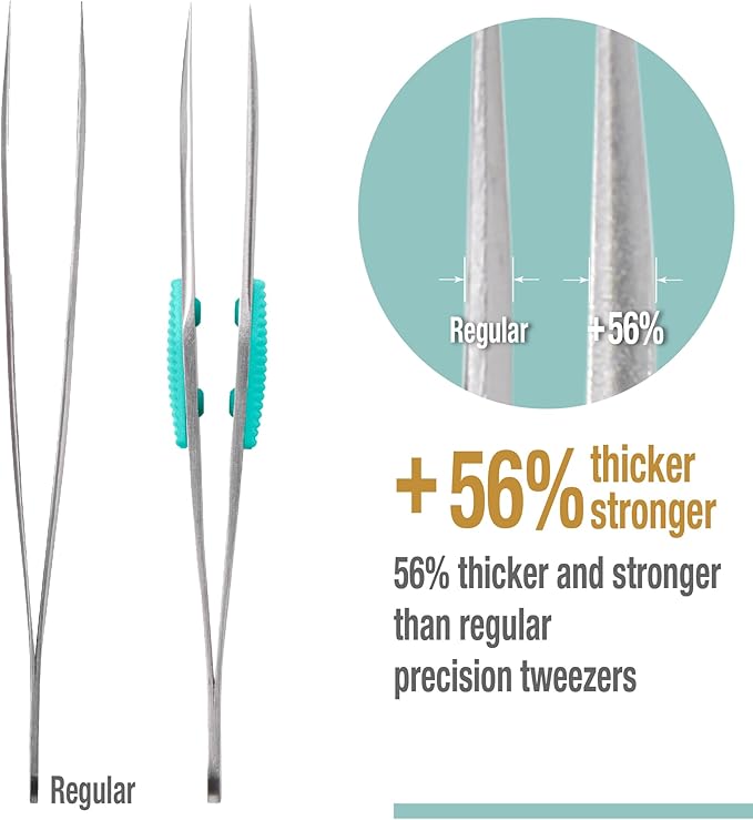 Beaditive High Precision Heavy-Duty Tweezers With Cushion - 4.7" Craft Tweezers for Sewing, Beading & DIY Crafts - Non-Serrated, Fine Point Tips - Stainless Steel Needle Nose Hobby Tweezers (Teal)