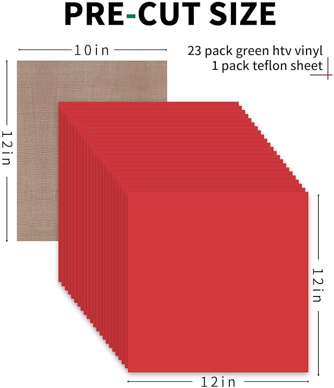 HTVRONT Red HTV Heat Transfer Vinyl Bundle: 24 Pack 12"x12" Iron on Vinyl Sheets for T-Shirt (1 PTFE Sheet Included), PU HTV Easy to Cut & Weed for Heat Design