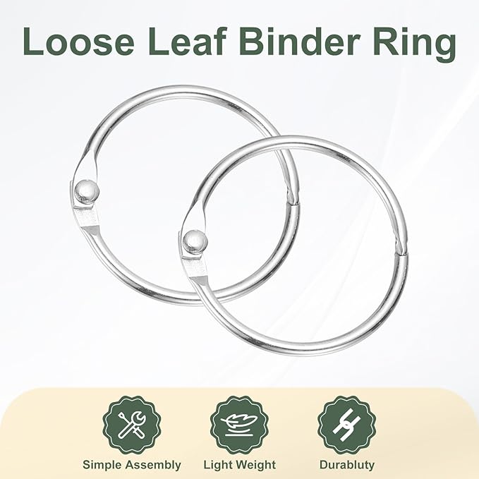 PATIKIL 1.2" x 1.4" Loose Leaf Binder Rings, 30 Pcs Metal Book Rings Nickel Keychain Ring for Paper Index Cards Flash Card Notebook Rings Office Home Book Binder, Silver Tone
