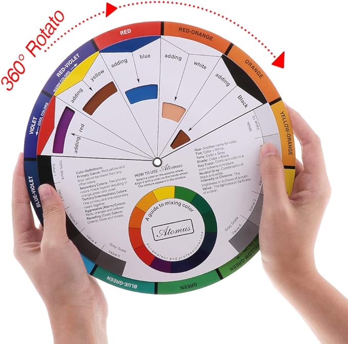 JimKing Creative Color Wheel, Paint Mixing Learning Guide, Art Class Teaching Tool for Makeup Painting Tattoo,Blending Board Chart Color Mixed Guide Hardboard(9.25inch)