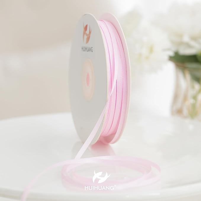 HUIHUANG Solid Color Satin Ribbon 1/8 inch x 100 Yards Roll Ribbon Light Pink Thin 1/8 Satin Ribbon for Crafts Sewing Baby Shower Decor Gift Wrapping (Light Pink)
