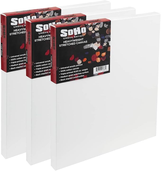 SoHo Urban Artist, 30x48 Heavyweight Stretched Cotton Canvas for Painting - 1.5" Deep- 3 Pack, Triple Primed, 100% Cotton Canvas, Archival, Universal Primed for Oil, Acrylic, Alkyd, Mixed Media