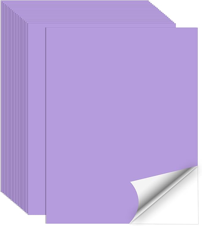 Printable Sticker Paper, 20 Sheets Purple Printable Sticker Paper, Laser/Inkjet Printing- Matte Purple, Letter Size (8.5" x 11")