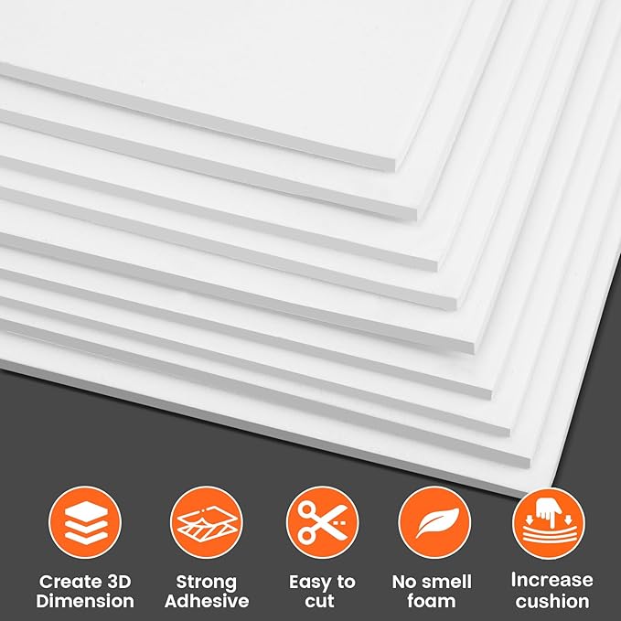 MEARCOOH 3mm Self Adhesive Foam Sheets Crafts, White 9x12 Inch Sticky Eva Foam Paper for Crafts Cardmaking Cushion Embroidery Classroom Stamp Crafts