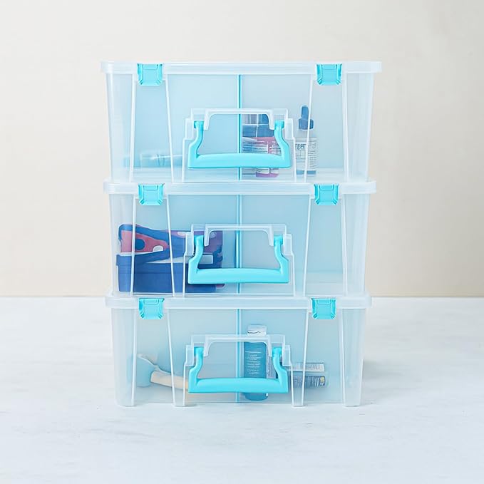 ArtBin 6990RH-AMZ Super Satchel Double Deep Compartment Box - Art Storage with 8 Removable Compartments, Smart Closure for Craft Supplies (Aqua- Pack of 3)