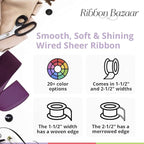 Ribbon Bazaar Sheer Organza Wired Ribbon - 100% Polyester Wire Edged Ribbon for Floral Decor, Table Arrangements, Apparel Embellishment & More - 1-1/2" Moss 25yd
