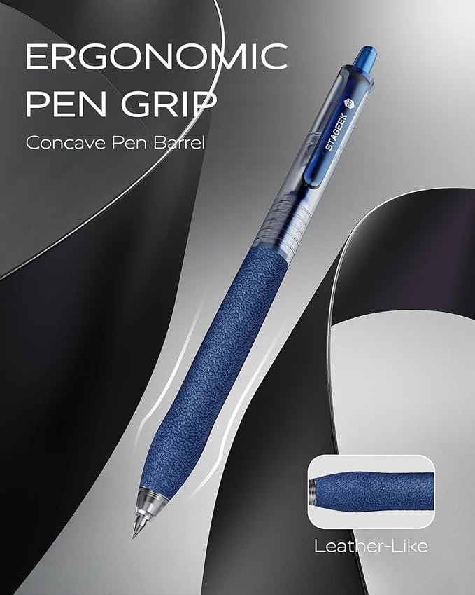 0.5mm Gel Pens Fine Point Smooth Writing Pens, 12PCS Blue Ink Pens, Retractable Leather-Like Blue Gel Pens, Business Gel Pen for Journaling, Writing, School, Office Use (Blue)