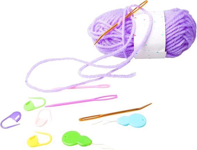 Hekisn 45Pcs Large Eye Blunt Yarn Needles kit, Assorted Sizes Bent Tapestry Darning Needle, Sewing Needles with Needle Threaders & Stitch Markers for Knitting Crochet (Purple&White)