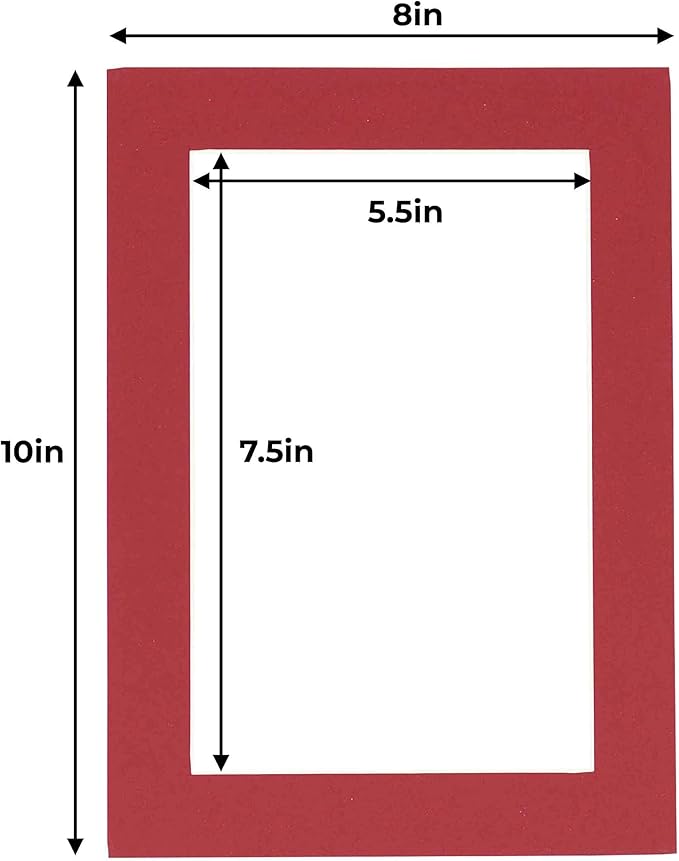 6x8 Mat for 8x10 Frame - Precut Mat Board Acid-Free Show Kit with Backing Board, and Clear Bags Deep Red 6x8 Photo Matte Made to Fit a 8x10 Picture Frame Matboard for Framing, Pack of 100 Mats