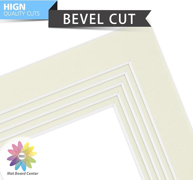 Mat Board Center, Pack of 10, 5x7 for 4x6 Light Gray Color Mats - Bevel Cut, Acid Free, 4-ply Thickness, White Core - for Pictures, Photos, Framing