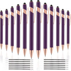 12 PCS 2 in 1 Stylus Ballpoint Pen with Stylus Tip, 1.0 mm Black Ink Metal Pen Stylus Pen for Touch Screens (Rose Gold & Purple)