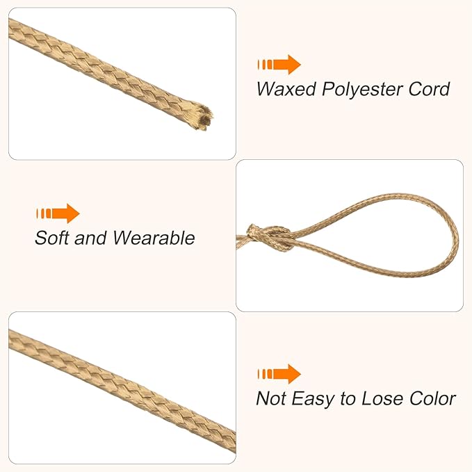 MECCANIXITY Waxed Cord 1.5mm Waxed Polyester Cord 175 Yard Wax String for Bracelet Making,Necklaces, Beading,Jewelry Making and DIY Crafts(Khaki), 0.06 inch-Dia
