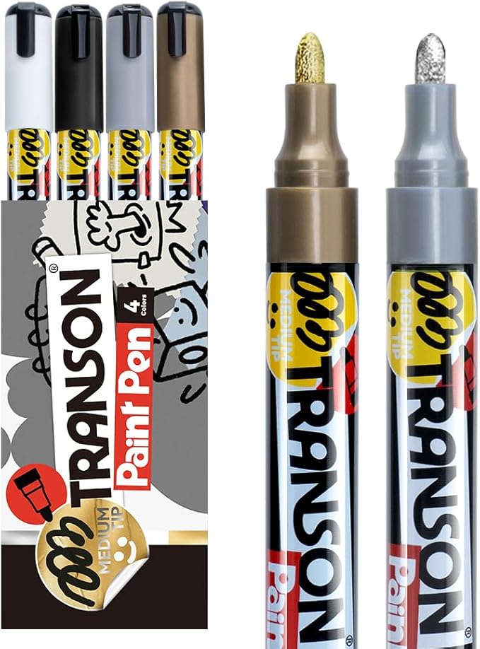 TRANSON 4 Colors Permanent Paint Markers for Fabric Rock Craft Diy Painting Medium Tip Oil Based Waterproof