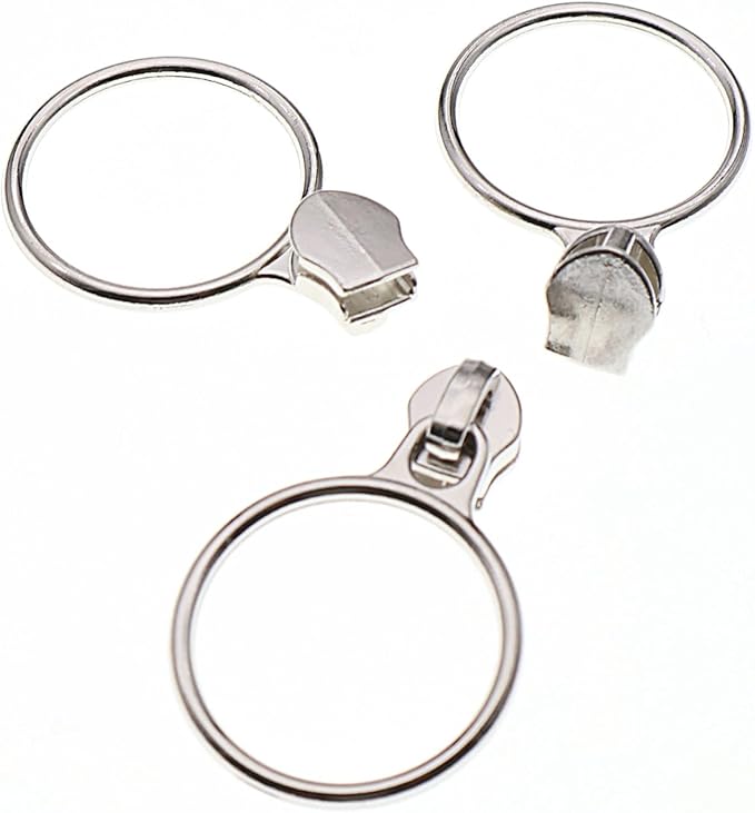 Leekayer #5 Silver Metallic Nylon Coil Zippers by The Yard Bulk 10 Yards White Zipper Tape with 25pcs Silver Ring Pull Sliders for DIY Sewing Tailor Craft Bag(White)