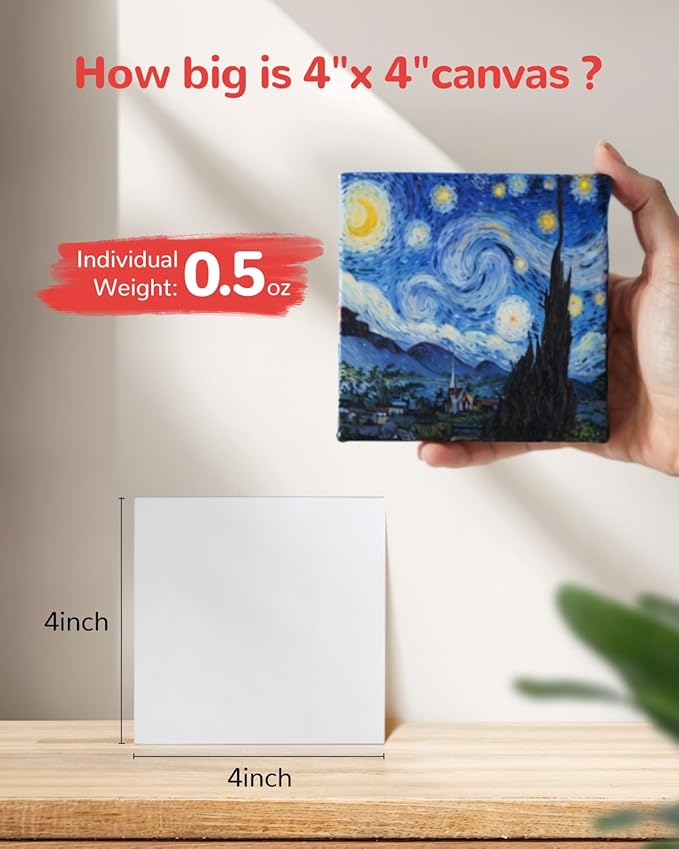 4x4inch Mini Canvas for Painting 40 Pack Small Canvas Boards Primed Acid Free for Oil, Watercolor, Acrylic Paint