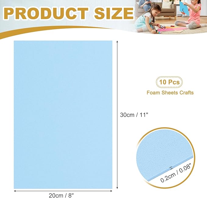 uxcell 10 Pcs Light Blue EVA A4 Foam Sheets Crafts, 12 x 8 Inch Foam Paper for DIY Crafts Project Classroom Scrapbook Art Cards Home Office Decoration (2mm Thick)