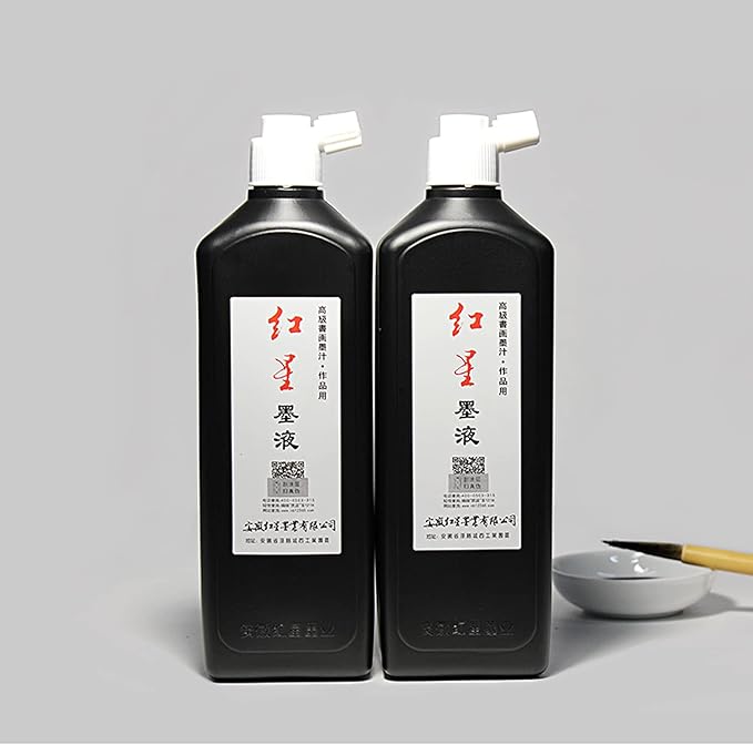 MEGREZ Chinese Calligraphy Brush Ink, Redstar Black Liquid Ink Sumi Ink for Writing & Drawing Practicing Japanese Calligraphy, Traditional Chinese Calligraphy Brush Ink, 6.35 OZ(180 ml)/Bottle