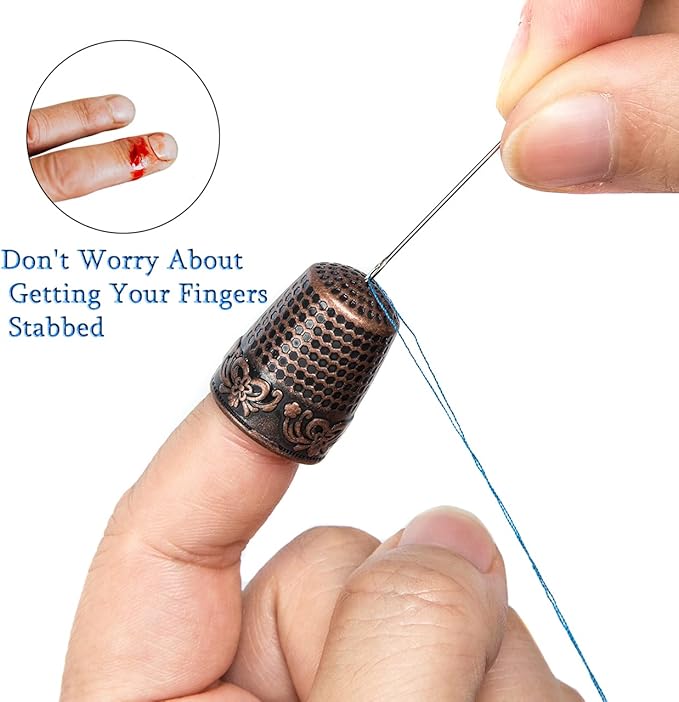ZESION 4Pcs Sewing Thimbles, Metal Thimbles for Hand Sewing Finger Protector, Quilting Craft Accessories for Knitting Needlework DIY Tools, Brass