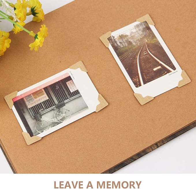 GOONAVI 15 Sheets 360 Pcs Cowhide Acid-Free Photo Corners Mounting Self Adhesive for DIY Photo Album Journal
