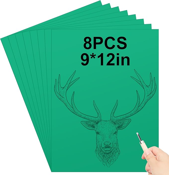 Yeaqee 8 Pcs Linoleum Block Rubber Carving Block Soft Linocut Blocks Large Linoleum Sheet Unmounted Lino Plates for Engraving Art Project Printmaking Artist Studio Supplies (9 x 12 Inch,Green)
