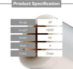 PSBM Stretch Wrap for Packing, 4 Pack of 15 Inch x 1500 Feet, 47 Gauge, High Cling Moving Stretch wrap, Cast Hand Stretch Film Moving wrap Rolls, Strong Plastic Wrap for Moving