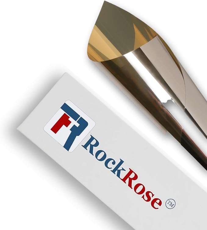 Rockrose Professional Window Tint for Home – One Way Privacy Window Film for Home Offices Heat Blocker Reflective Adhesive Mirror Tint with 99% UV Block – Gold-Silver 24 in x 15FT