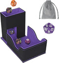 Dice Tower and Tray, Portable Commander Deck Box, Foldable Dice Storage Box for Dungeons and Dragons Rolling Tray Black/Violet