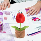 Tulip Pin Cushion, Handmade Knitted Pincushions, Cute Pin Cushions Needle Holders for Sewing Quilting Accessory, DIY Crafts or Patchwork Decor.Flowerpot Design Red Tulip