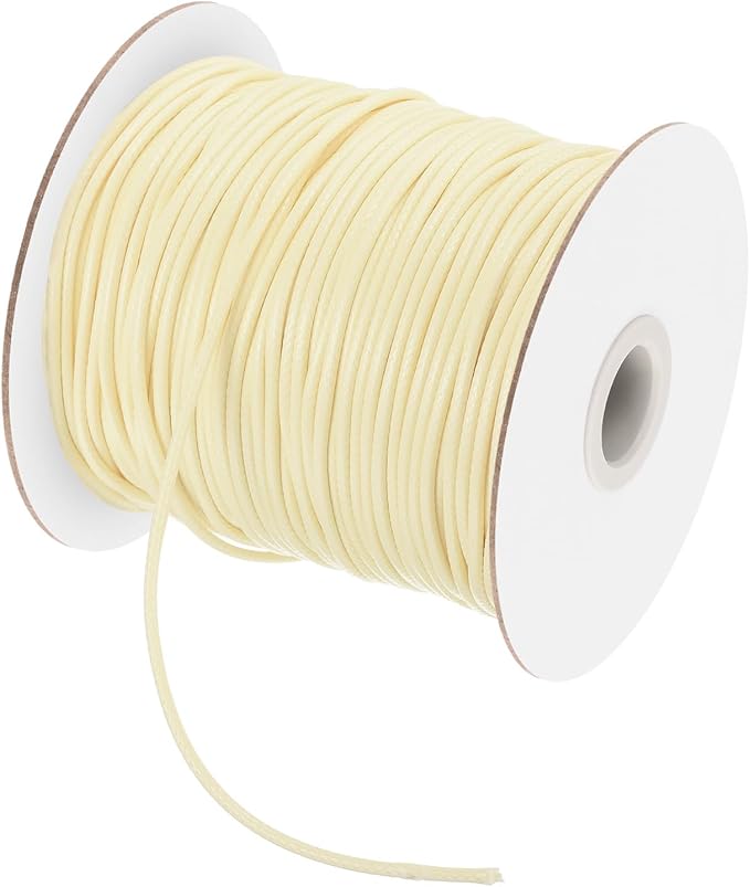 MECCANIXITY Waxed Polyester Cord 2mm 98 Yard Beige for Bracelet Making, Jewelry, DIY Crafts