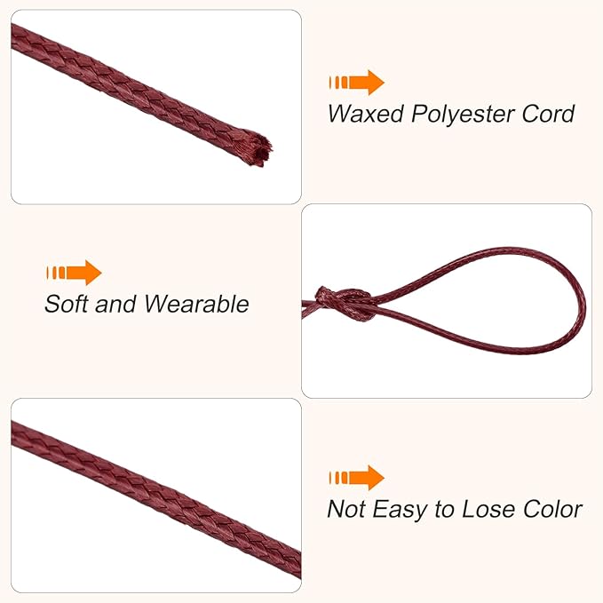 MECCANIXITY Waxed Cord 1mm Waxed Polyester Cord 175 Yard Wax String for Bracelet Making,Necklaces, Beading,Jewelry Making and DIY Crafts(Dark Red)