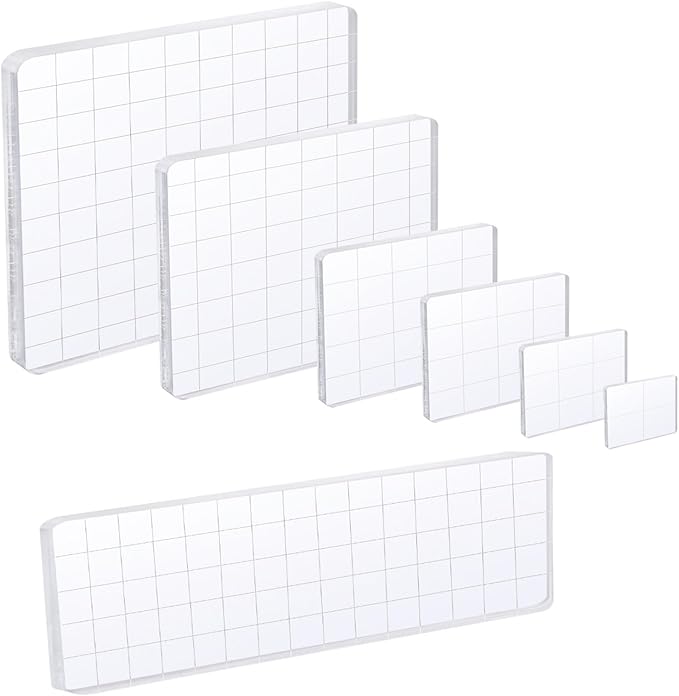 UCEC 7 Pieces Acrylic Stamp Block Clear Stamping Tools Set with Grid Lines Stamps for Crafting, Scrapbooking & Stamping Supplies Card Making, Assorted Sizes