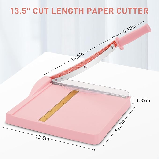 Paper Cutter, Paper Slicer with Safety Guard and Blade Lock, 12" Cut Length Guillotine Paper Cutter with 16 Sheet Capacity, Paper Cutters and Trimmers for Cardstock Cardboard (Pink)