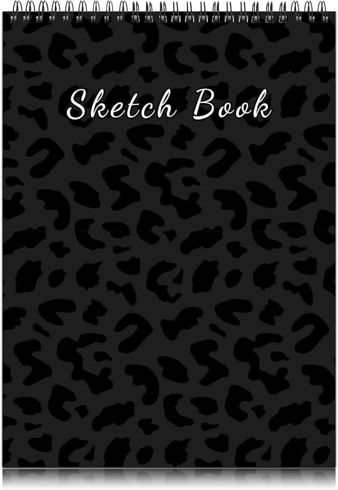 Deokke Sketchbook Top Spiral Bound Sketch Pad, 9 x 12 inch,100GSM Thick Paper,50 Sheets 100 Pages,Art Sketch Book Aesthetic Cute Drawing Writing Paper,for Girls Women-Black Leopard Cheetah Pattern