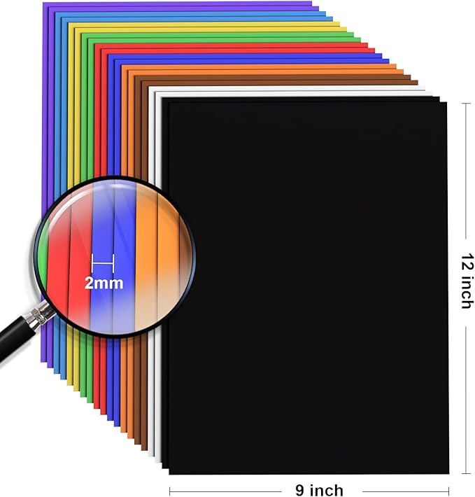 MEARCOOH 20-Pack Self Adhesive Foam Sheets, 10 Colors 2mm Sticky Eva Foam Paper 9x12 Inch for Crafts Cardmaking Photo Frames Classroom Scrapbooking