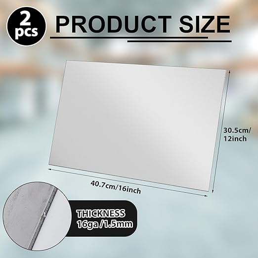 2 Pcs 16 x 12 Inch Mild Steel Sheet Cold Rolled 16 Gauge Metal Plate Weldable Metal Sheets for Professional Industrial DIY Use, Clean Surface Easy to Weld