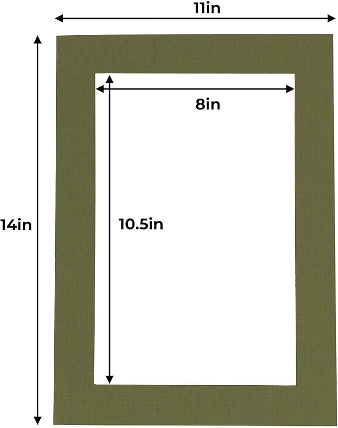 11x14 Mat for 8.5x11 Photo - Precut Dill Green Picture Matboard for Frames Measuring 11 x 14 Inches - Bevel Cut Matte to Display Art 8.5 x 11 Inches - Acid Free ONE MAT with Backing Board & Clear Bag