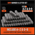 HORUSDY 37-Piece Number and Letter Stamp Set 1/4 (6mm) (A-Z & 0-9 + Stars) Punch Perfect for Imprinting Metal Stamping kit, Plastic, Wood, Leather