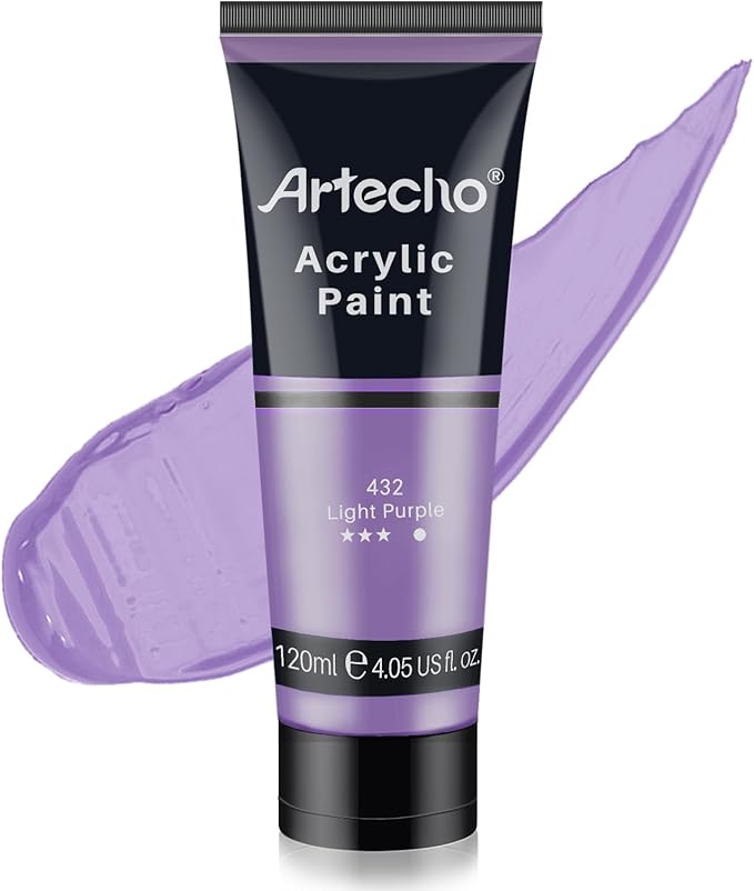 Artecho Purple Acrylic Paint, Light Purple Paint (120ml / 4.05oz) Tubes, Art Craft Paints for Canvas, Rock, Stone, Wood, Fabric, Art Supplies